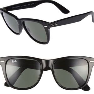 Used and worn black wayfarer ray bans.